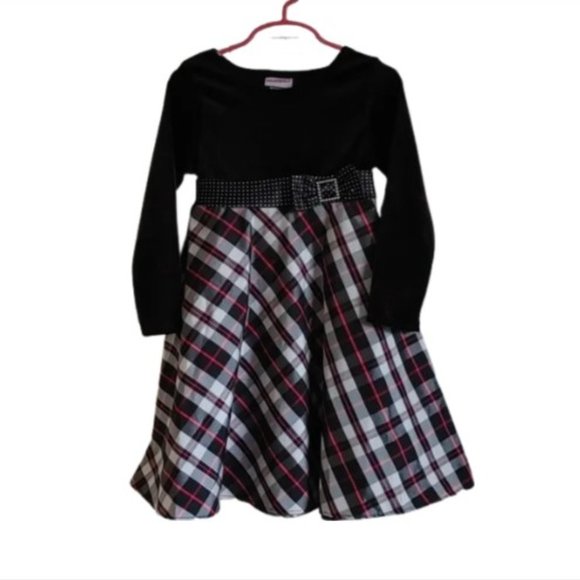 WHAT A DOLL Christmas dress black and white plaid long sleeves size 5 - Picture 1 of 13
